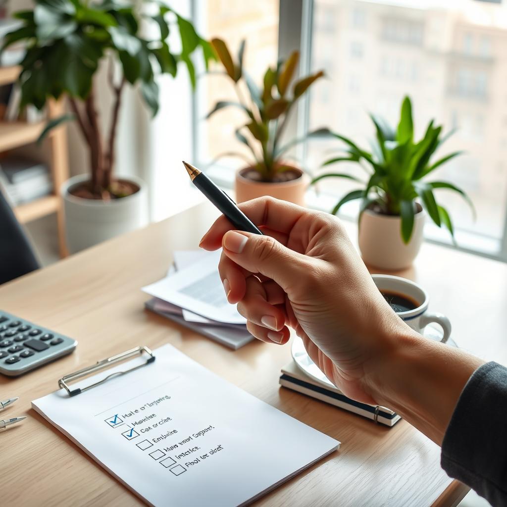 A Desktop With Papers and a Person's Hands